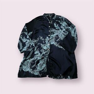 Citron Santa Monica Silk Blouse Tunic Wm’s Sz 2X Mandarin Collar Asian Artsy